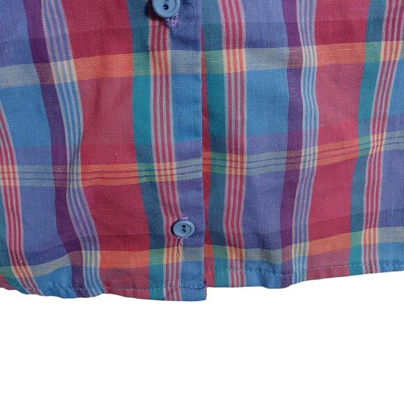 VTG Mister Remo Plaid Button Down Blouse Size 16 Red & Blue Collared Long Sleeve - Picture 8 of 12